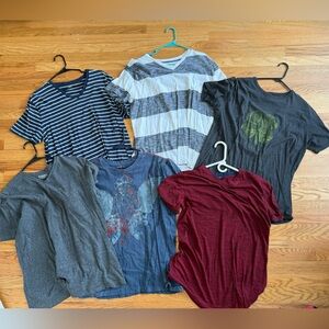 Men's Assorted Short Sleeve Tees - Striped, Gray, and Red XL Bundle
